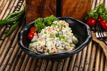 Traditional Russian salad with mayonnaise