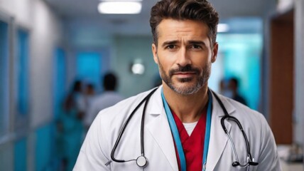 Fototapeta premium Portrait of a medical worker doctor in a white coat