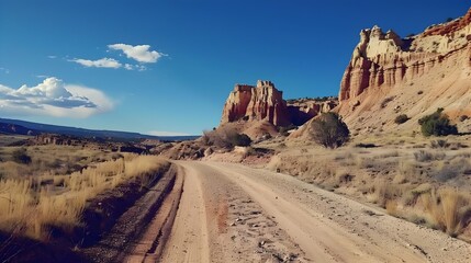 Winding Road Through Dramatic Red Rock Desert Landscape Scenic Adventure