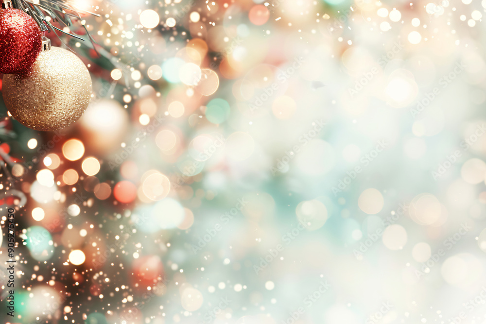 Poster festive christmas background with multicolored pine tree and sparkling decorations, creating a warm 