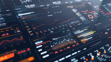 Obraz premium High-tech data dashboard with vibrant charts and graphs, representing complex data analysis in a futuristic setting.