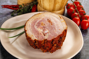 Tasty and fat smoked pork belly