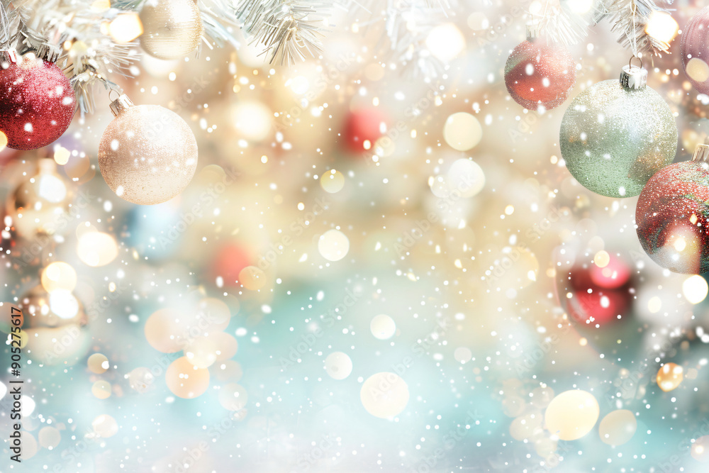 Poster festive christmas background with multicolored pine tree and sparkling decorations, creating a warm 