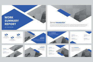 Blue modern business work report slide presentation template