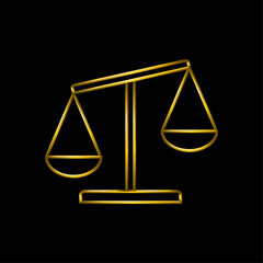 Justice scale icon. Metallic gold icons set collection.