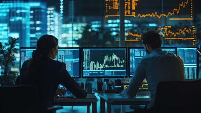 3 friends trading crypto currency, winning, desks, trading setup, rich, successful, happy, profit, professional color grading,