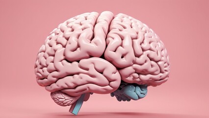 illustration of mental health brain on pastel pink background. flower human health