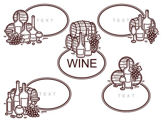 Wine elements and frame set. Wine icon Collection. Vector