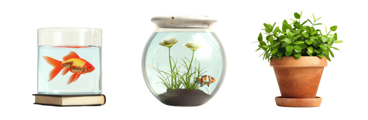 Obraz premium Vivid Empty Spaces Fish Tank, Flower Pot, Photo Album