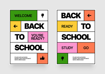 Back to school layout template. Design with colorful geometric shapes and eye catching typography for your flyer, poster, cover, brochure or banner.