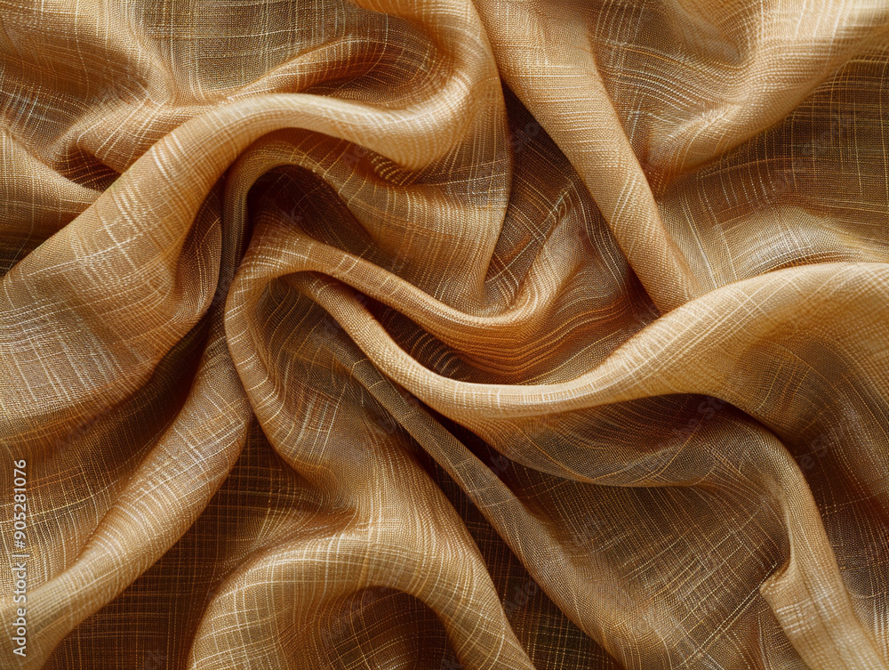 Poster soft beige fabric draped elegantly on a table displaying smooth texture and light reflection