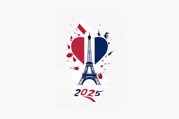 Vector eiffel tower silhouette skyline with French flag