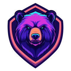 Minimalist Vector Angry Bear Illustration Badge Icon logo Esport Cyberpunk Future