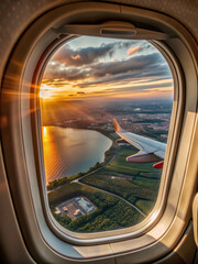 Naklejka premium beautiful view from airplane window, travel destination panorama