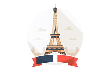 Vector eiffel tower silhouette skyline with French flag