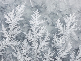 Delicate Frost Patterns Forming on Ice During a Cold Winter Morning in Nature