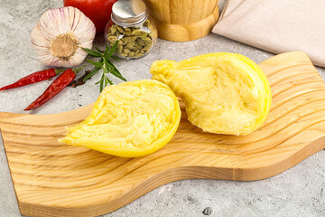Italian traditional yellow Scamorza cheese