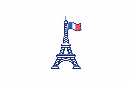 Vector eiffel tower silhouette skyline with French flag