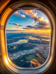 Naklejka premium beautiful view from airplane window, travel destination panorama