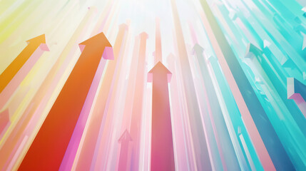 Colorful arrows project skyward, converging into a bright, ethereal glow, symbolizing aspirations, growth, and collective progress in a visually dynamic scene.