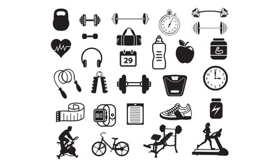 Obraz premium Gym elements Vector bundle, Clipart, Silhouette, Vector, icons, illustration, design.