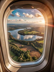 Fototapeta premium beautiful view from airplane window, travel destination panorama
