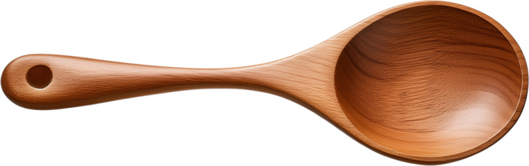 wooden spoon, showcasing its smooth, polished surface and rich brown color. Ideal for themes related to cooking, kitchenware cut out transparent isolated on white background PNG
