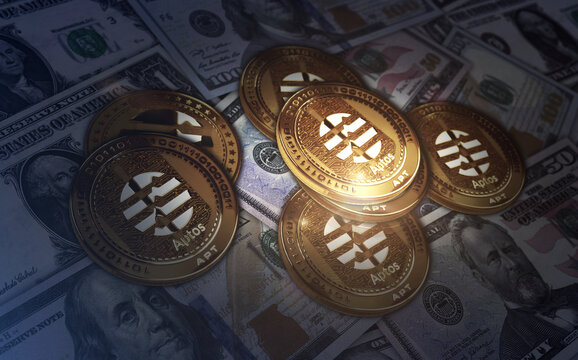 Aptos APT cryptocurrency golden coin 3d illustration