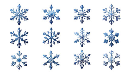 Set of snowflake elements set isolated on transparent background, decoration clip art mock up