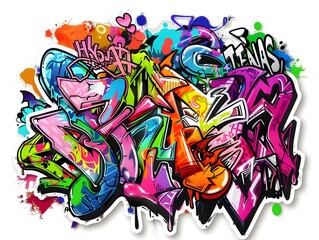 Stylish Streetwear Graffiti Sticker Design with Vibrant Colorful Abstract Patterns and Graphic Elements