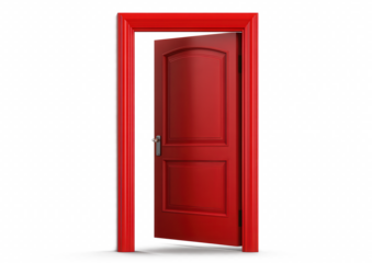 A red door with a lock on it is open