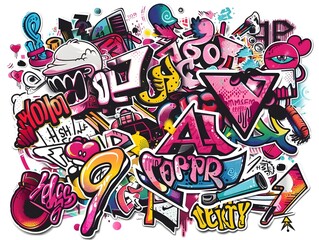 Fototapeta premium Vibrant Stylish Streetwear Graffiti Design Suitable for Sticker or Shirt Graphics on White Background