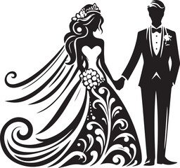 Bride and Groom Vector Illustration Silhouette