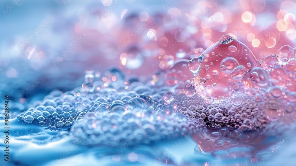 Poster an intricate close-up of colorful water bubbles with light play creating a dynamic and vibrant scene