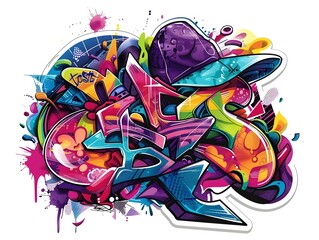 Naklejka premium Stylish Streetwear Graffiti Sticker Design for Apparel and Wall