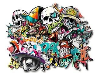 Stylish Streetwear Graffiti Sticker Design for Apparel and Accessories
