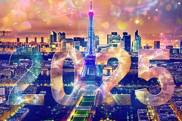 drawing of the Paris 2024 Olympics combination with the eiffel tower france