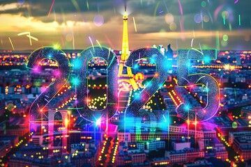 drawing of the Paris 2024 Olympics combination with the eiffel tower france