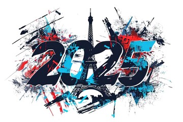 drawing of the Paris 2024 Olympics combination with the eiffel tower france