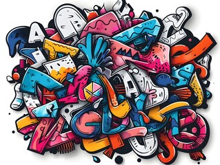 Fototapeta premium Stylish Streetwear Graffiti Design with Vibrant Abstract Patterns for Shirt or Sticker