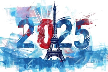 drawing of the Paris 2024 Olympics combination with the eiffel tower france