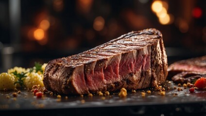 Abstract Metal Sculpture of Steak Slices A Modern Culinary Art Statement.