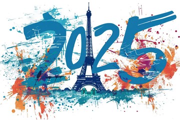 drawing of the Paris 2024 Olympics combination with the eiffel tower france