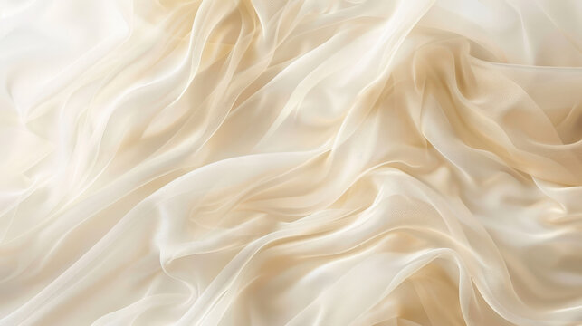 A cream textured background with a light, airy chiffon texture. The flowing fabric adds a delicate, ethereal feel.
