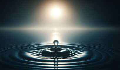 A water drop falling into a still body of water, creating ripples