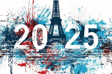 drawing of the Paris 2024 Olympics combination with the eiffel tower france
