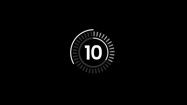 Modern 15 countdown animation from 15 to 0. on black background. 4K Video