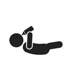 Isolated pictogram baby laying and drink milk form a milk bottle, icon and symbol of infants 