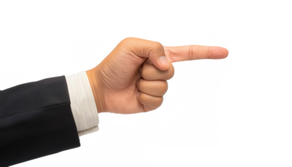 hand in a business suit making a pointing gesture to the right cut out transparent isolated on white background PNG