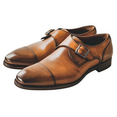 Elegant brown leather dress shoes with a buckle design, perfect for formal occasions and business attire.